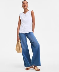 I.n.c. International Concepts Women's Cotton Extended-Shoulder Cowlneck Top, Exclusively at Macy's