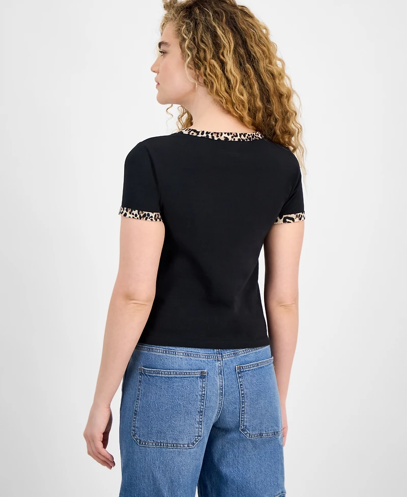 Rebellious One Juniors' Animal-Print Contrast-Trim Top