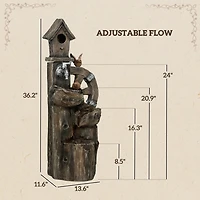 Outsunny 2-in-1 Outdoor Water Fountain with Birdhouse, Outdoor Waterfall