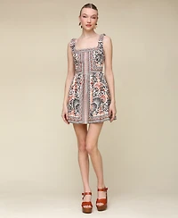 Avec Les Filles Women's Printed Linen-Blend Bow-Strap Mini Dress