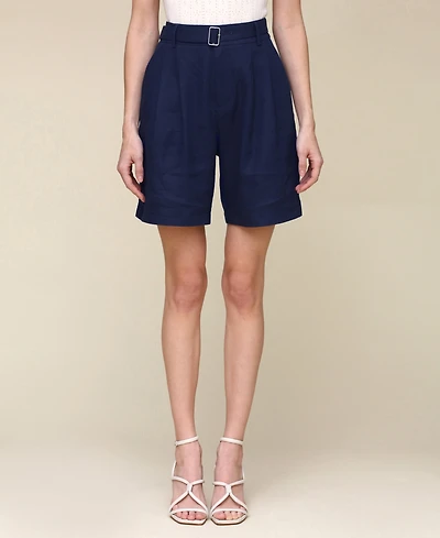Avec Les Filles Women's Belted Linen-Blend Shorts