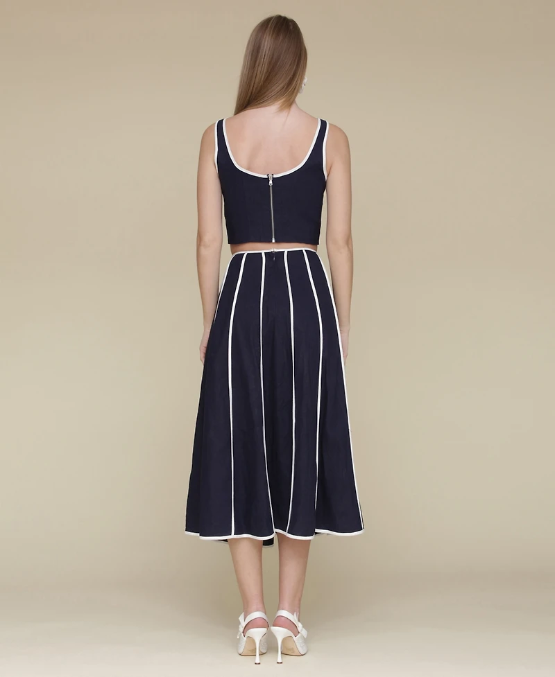 Avec Les Filles Women's Contrast-Trim Linen-Blend Crop Top