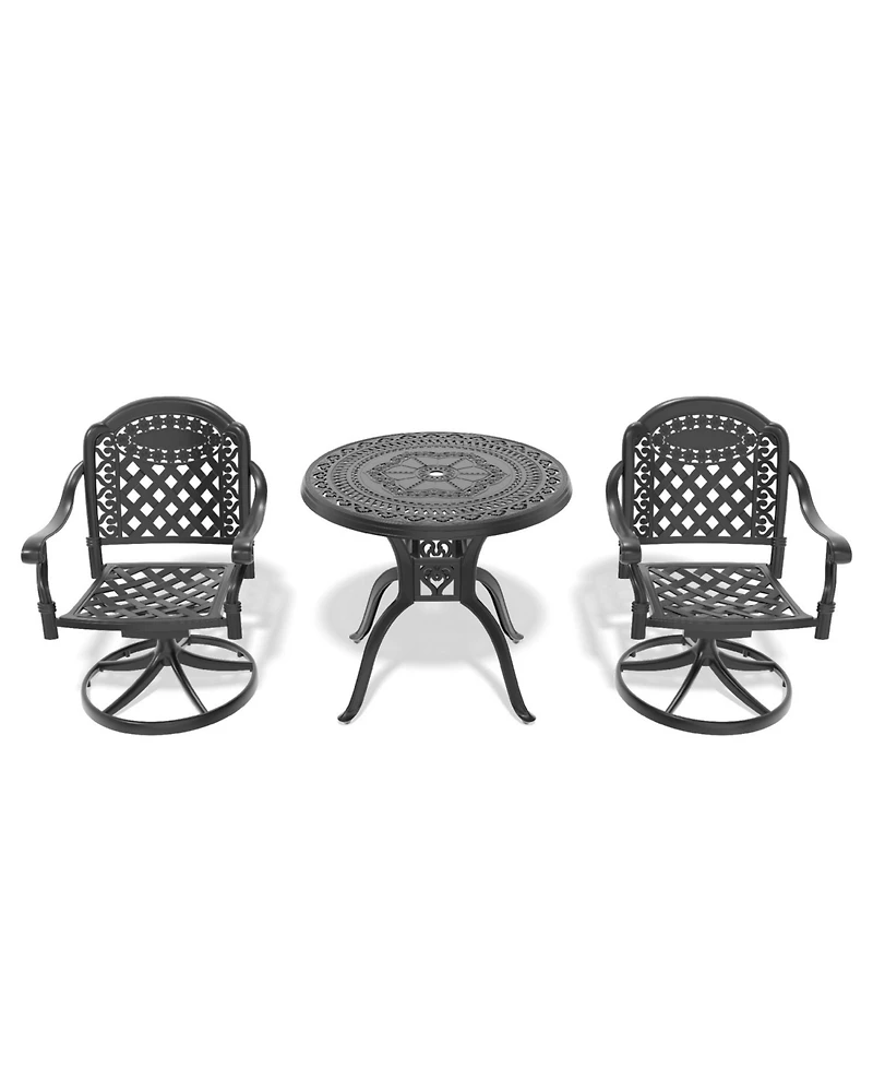 Streamdale 3-Pc Cast Aluminum Set, 2 Swivel Chairs & 31,5" Round Table