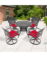 Streamdale 5-Piece Cast Aluminum Dining Set, 4 Swivel Chairs, 35" Round Table