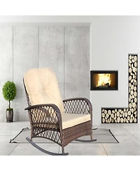 Streamdale Outdoor wicker rocking chair, wide seat, thick cushion, steel frame, brown cushion