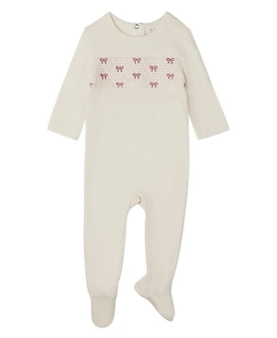 MeMoi Baby Girls Pretty Smocked and Bow-Trimmed Footie