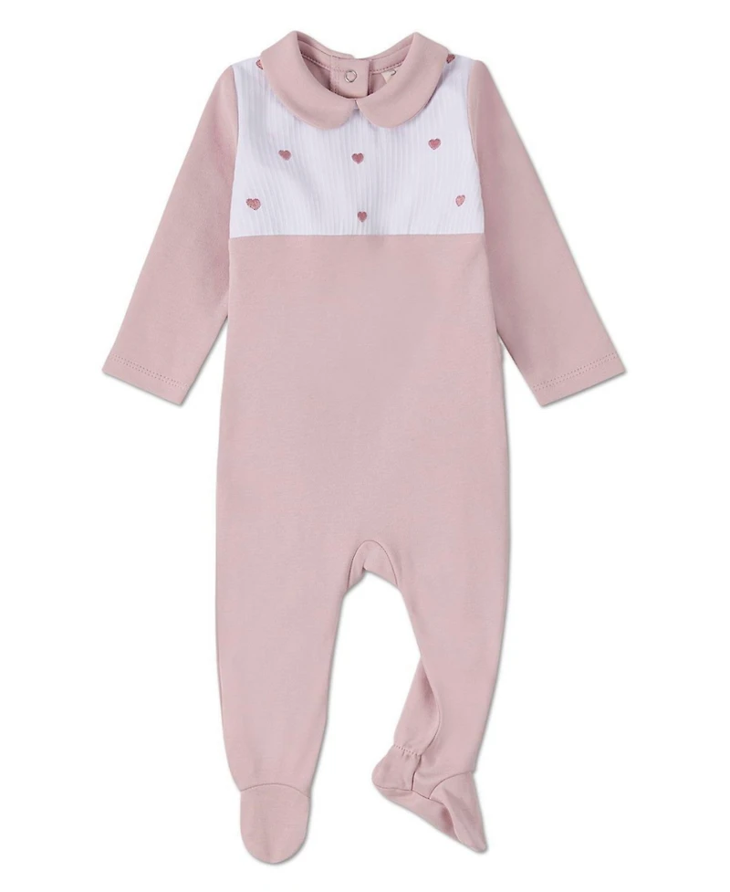MeMoi Baby Girls Petite Hearts Pintuck Footie