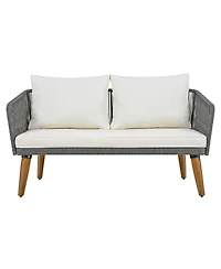 Streamdale 4-Piece Patio Furniture Set, Loveseat, Rope Conversation Set, Cushions (Beige/Grey)