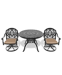 Streamdale 3-pc Cast Aluminum Dining Set, 2 Swivel Chairs, 39" Round Table, Black Frame