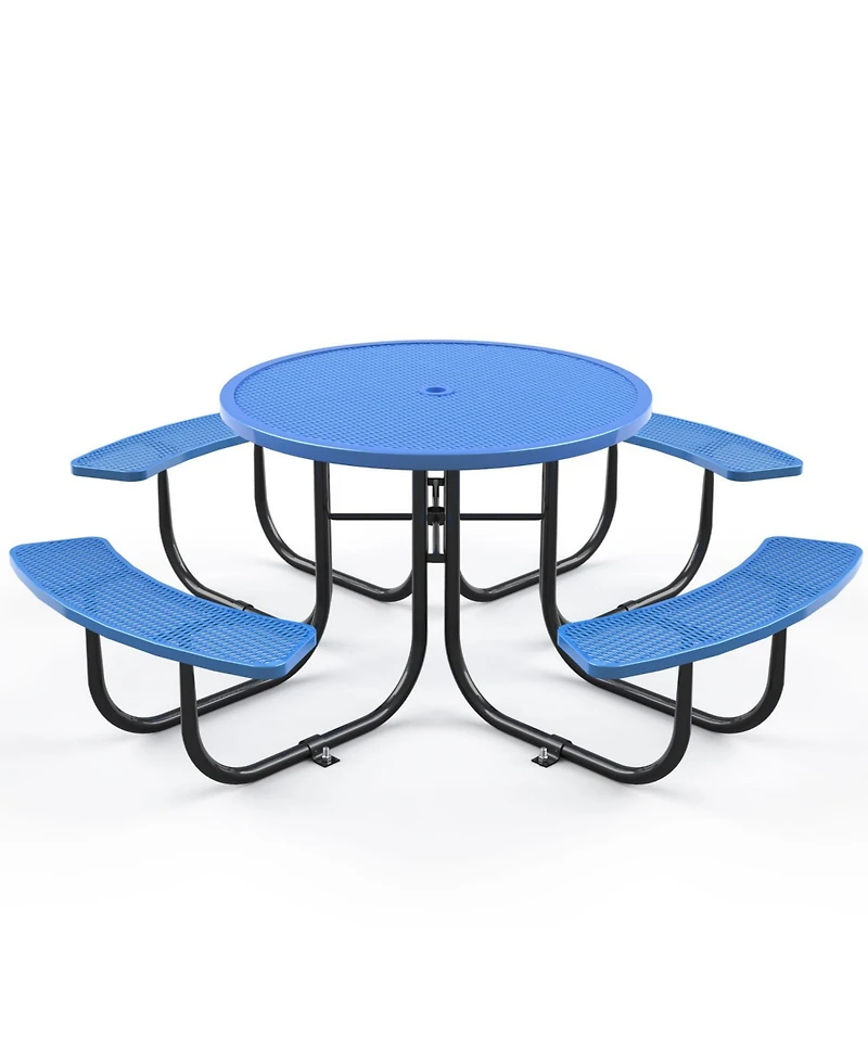 Streamdale Round Outdoor Steel Picnic Table 46" with umbrella pole,Blue