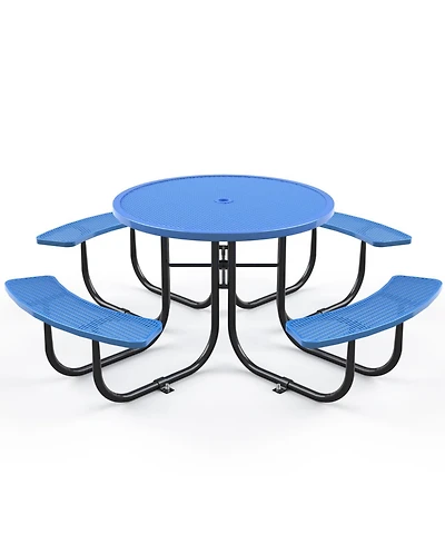 Streamdale Round Outdoor Steel Picnic Table 46" with umbrella pole,Blue