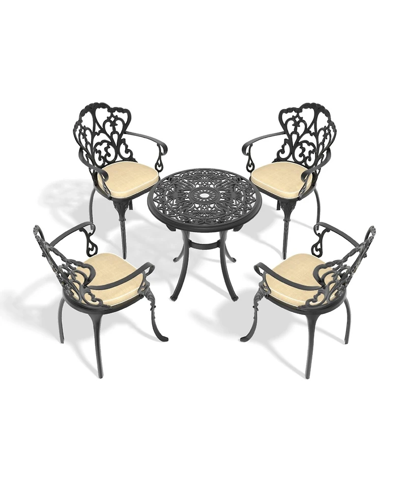 Streamdale 5-Piece Set Of Cast Aluminum Patio Furniture With Black Frame and Seat Cushions In Random Colors