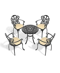 Streamdale 5-Piece Set Of Cast Aluminum Patio Furniture With Black Frame and Seat Cushions In Random Colors