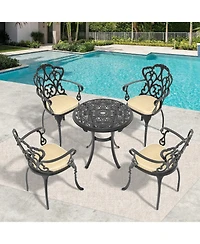 Streamdale 5-Piece Set Of Cast Aluminum Patio Furniture With Black Frame and Seat Cushions In Random Colors