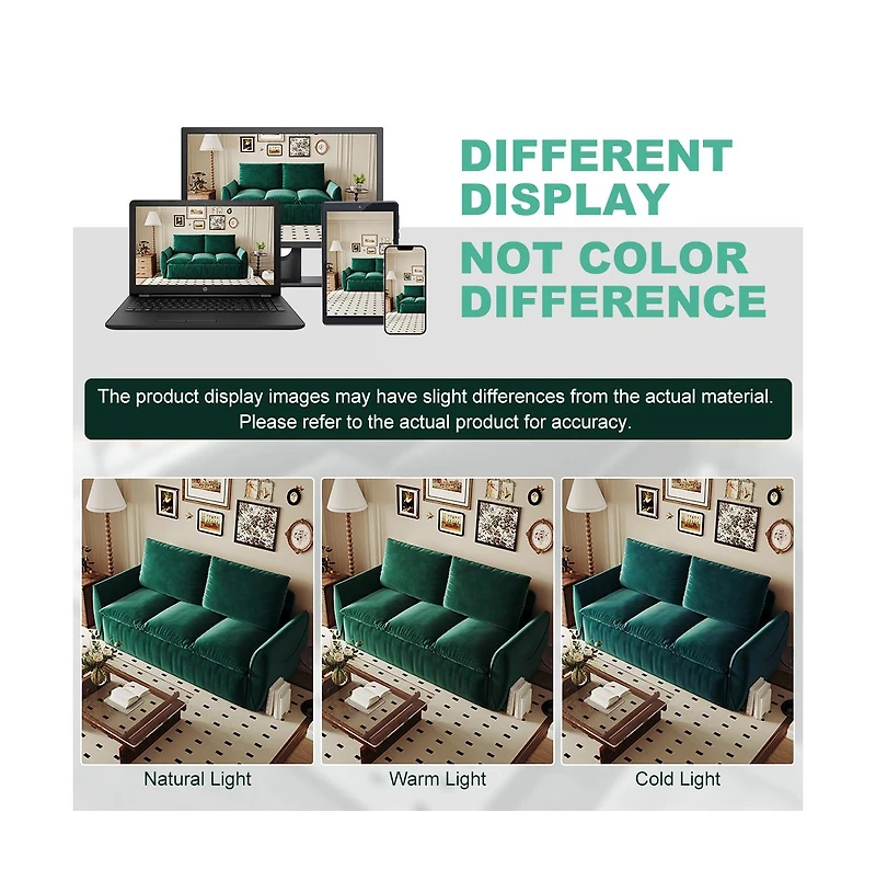 Streamdale 70.9" Convertible Sofa Bed with Pillow & Blanket, Green Velvet