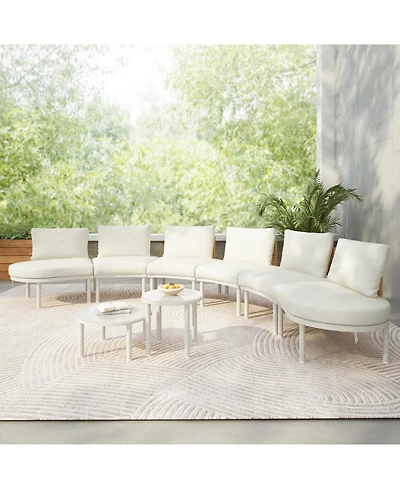 8-Pc Half Moon Patio Sofa Set, Wicker, Glass Tables, Cushions & Pillows, Beige