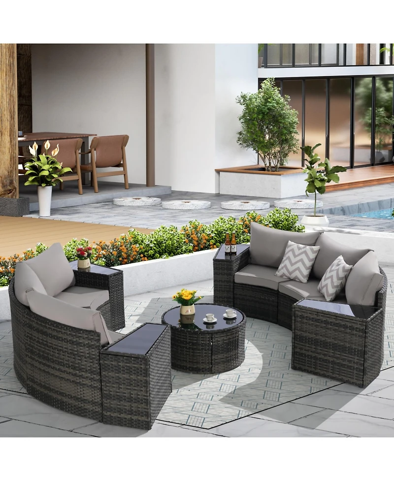 Streamdale 11-pc Half-Moon Patio Set, Sectional Sofa & Glass Coffee Table