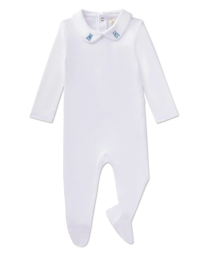 MeMoi Baby Boys 3 Piece 100% Pima Footie Set with Peter Pan Collar and Teddy Bear Embroidery