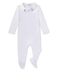 MeMoi Baby Boys 3 Piece 100% Pima Footie Set with Peter Pan Collar and Teddy Bear Embroidery