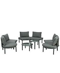 8-Pc Patio Sofa Set, Half-Moon Sectional, 2 Tables, Cushions, Pillows, Gray