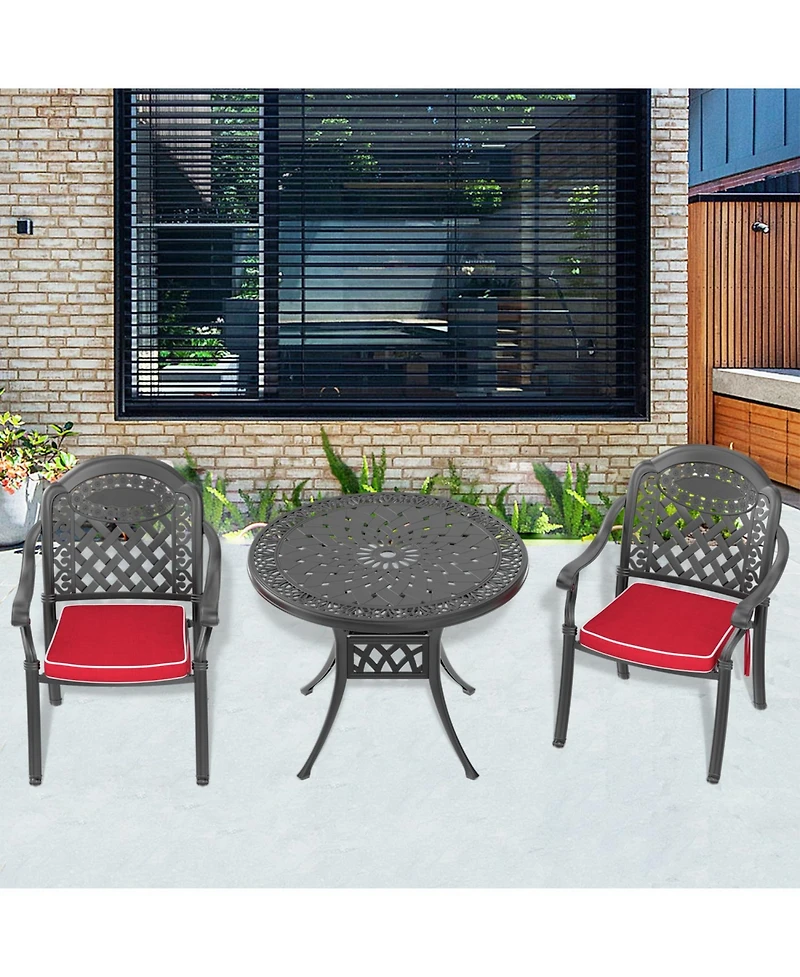 (Cushions In Random Colors) 3-Piece Set Of Cast Aluminum Patio Furniture