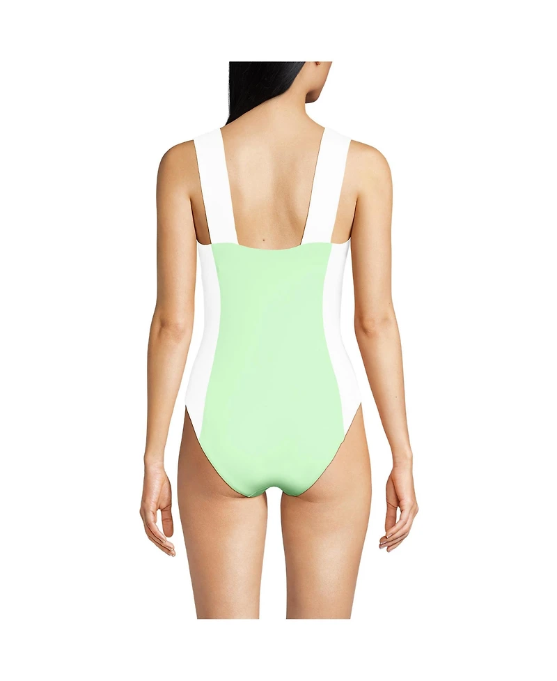 Lands' End Women's Square Neck High Leg One Piece Swimsuit