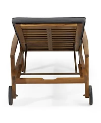 Streamdale Acacia Wood Adjustable Outdoor Chaise Lounge with Water-Resistant Cushion