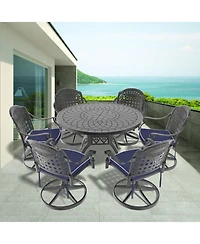 Streamdale 7-Pc Cast Aluminum Dining Set, 6 Swivel Chairs, 47" Round Table, Black Frame