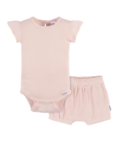 Gerber Baby Girls Crystal Pink Bodysuit and Shorts Set, 2-Pack