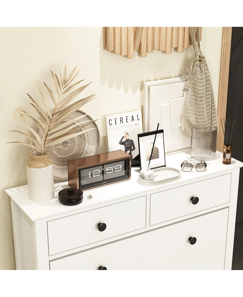 White 4-door shoe cabinet with two adjustable drawers,wooden shoe rack with leg