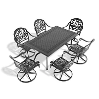 Streamdale 7-pc Cast Aluminum Dining Set, 6 Swivel Chairs, Rectangular Table