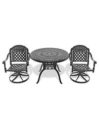 Streamdale 3-pc Cast Aluminum Dining Set, 2 Swivel Chairs, 39" Round Table, Black Frame