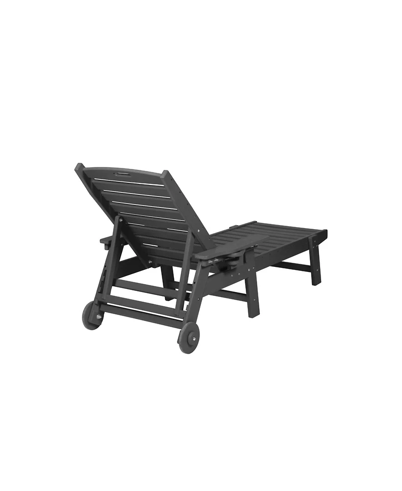 Streamdale Outdoor lounge chair, wood texture, 5 positions, wheels, cup holder, black