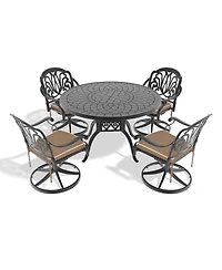 Streamdale 5-Pc Cast Aluminum Dining Set, 4 Swivel Chairs, 47" Round Table