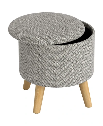 Homcom Storage Ottoman, Round Stool Chair with Cushioned Top, Light