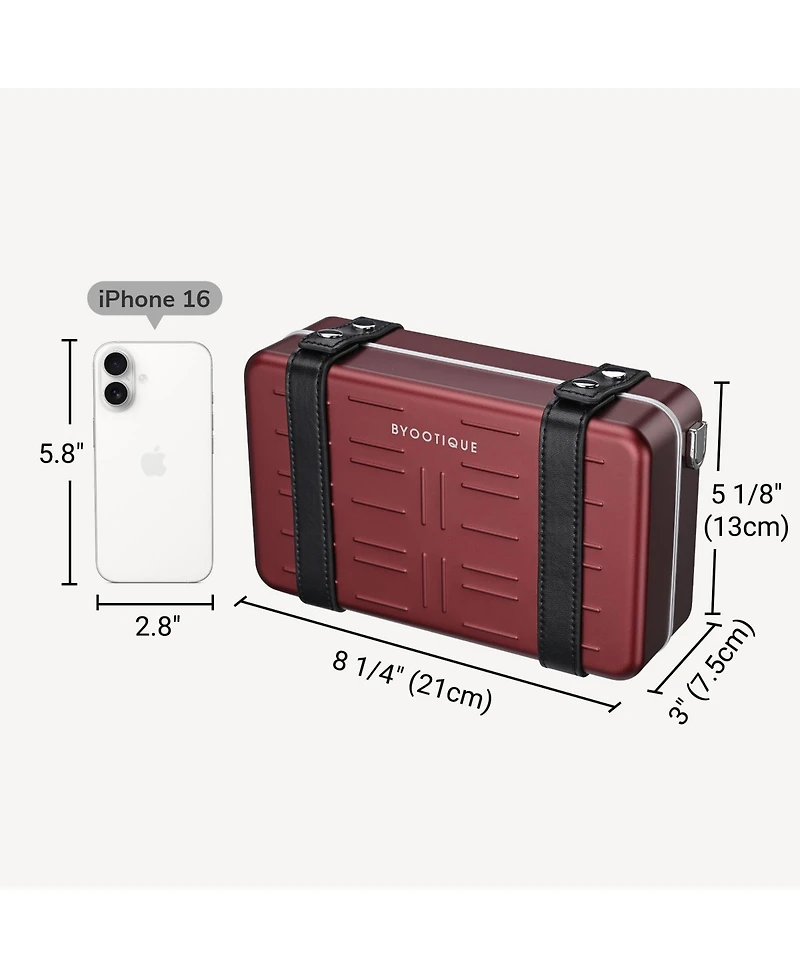 Byootique Mini Suitcase Crossbody Bag Portable Hard Shell Aluminum Cosmetic Makeup Case with Adjustable Strap Travel Handbag for Artist,Red