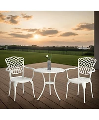 Streamdale 3-Piece White Patio Bistro Set, Cast Aluminum Table & 2 Chairs, Umbrella Hole