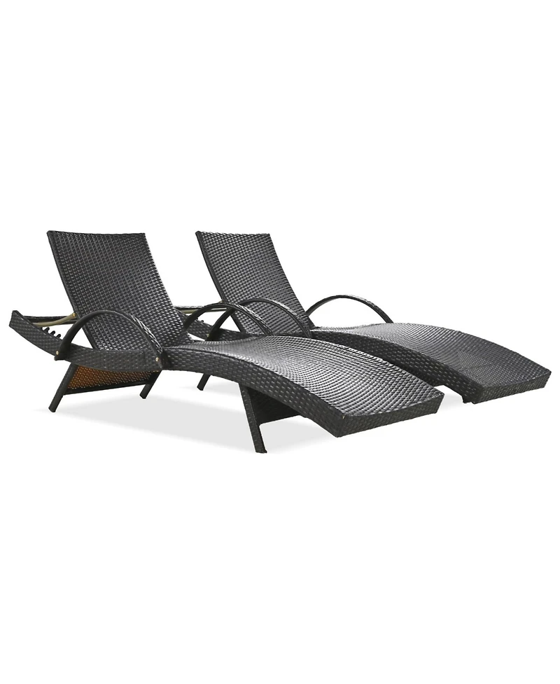 Streamdale 80" Wicker Chaise Lounge Set (2), Patio Rattan, Adjustable, Pull-out Table, Dark Brown