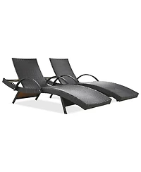 Streamdale 80" Wicker Chaise Lounge Set (2), Patio Rattan, Adjustable, Pull-out Table, Dark Brown