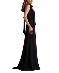 Tadashi Shoji Women's Sims Taffeta Shoulder Bow Halter Gown Hibiscus