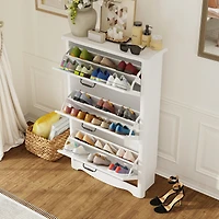 Wooden 3-door natural shoe cabinet, multi-purpose shoe rack with adjustable shelves,white