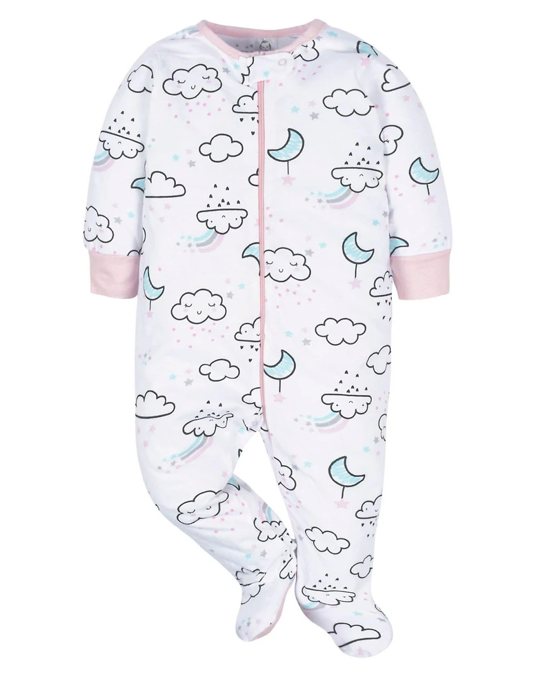 Gerber Baby Girls Sleep N' Play Pajamas, 4-pack
