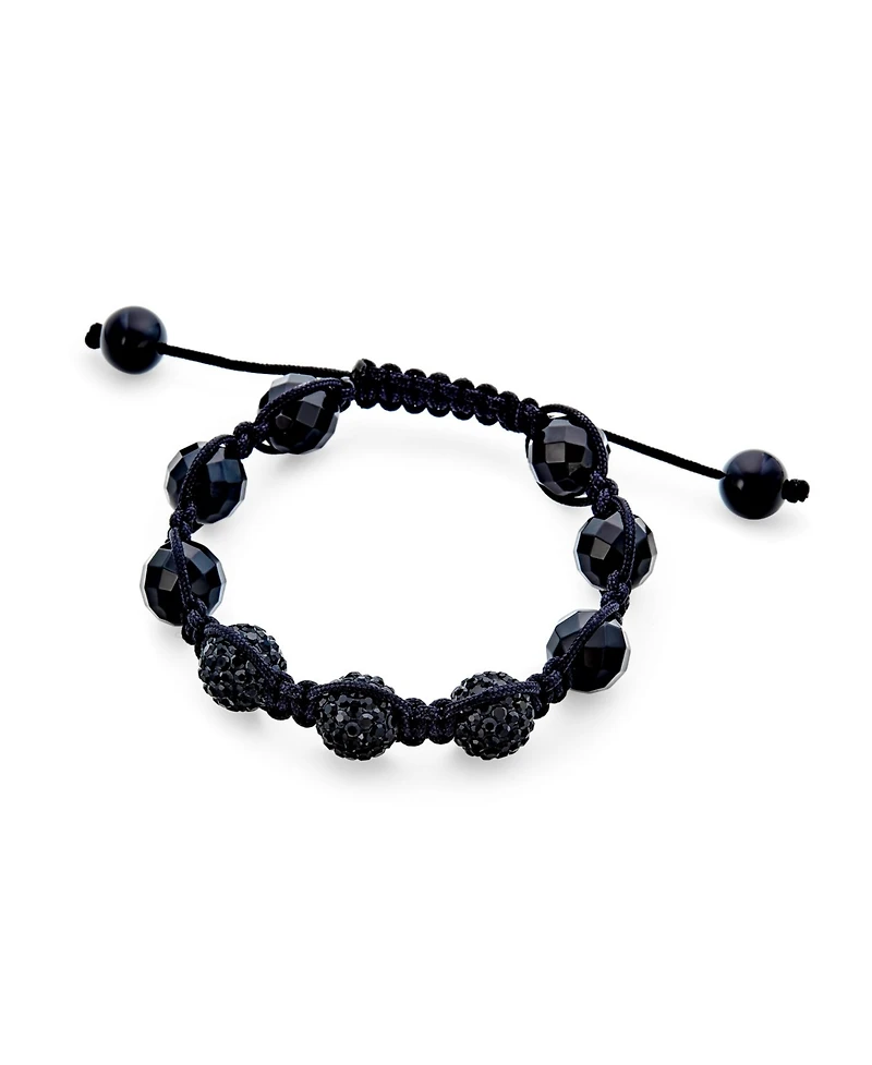 Bling Jewelry Black Pave Crystal Ball Bracelet Cord String Adjustable