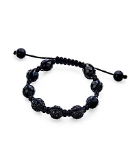 Bling Jewelry Black Pave Crystal Ball Bracelet Cord String Adjustable
