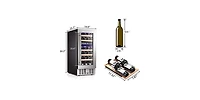 Cowsar 15" Wine Cooler Under Counter Beverage Refrigerator Beer Mini Fridge 28 Bottles Dual Zone Built-in Freestanding Stainless Steel Double-Layer Te