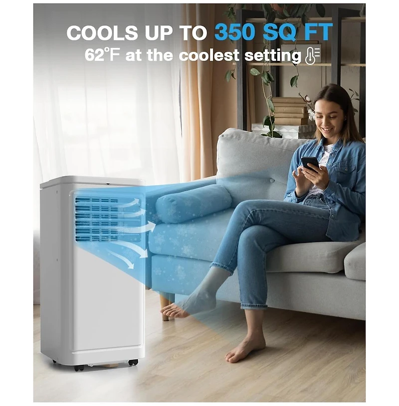 Cowsar Portable Air Conditioner, 10000 Btu for Room up to 350 sq. ft, Portable Ac with Dehumidifier & Fan, 2 Fan Speeds, 24H Timer, Remote Control, En