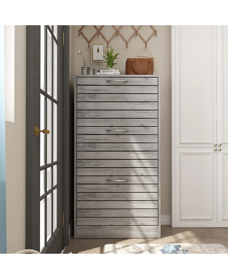 Wooden 3-door shoe cabinet, shutter door drawers