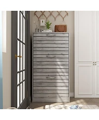 Wooden 3-door shoe cabinet, shutter door drawers