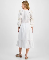 Style & Co Petite Cotton Embroidered Ladder-Trim Midi Dress, Exclusively at Macy's
