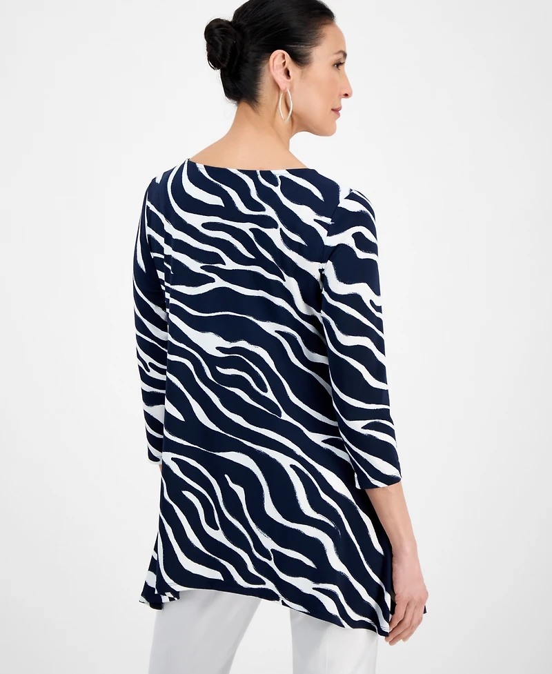Jm Collection Women's Printed 3/4-Sleeve Swing Knit Top, Regular & Petites, Exclusively at Macy's